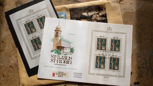 Erstausgabe der Marken mit Luzius und Florinus des Fürstentums Lichtenstein